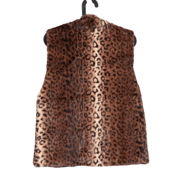 Cejon Leopard Print Faux Fur Vest L Womens Full Zipper Soft Pockets High Neck - Picture 5 of 5